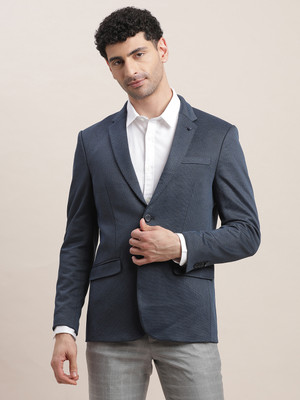 TURTLE Self Design Single Breasted Casual Men Blazer(Dark Blue)