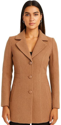 TROO BLUE Solid Double Breasted Casual Women Blazer(Brown)