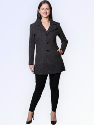 TROO BLUE Solid Double Breasted Casual Women Blazer(Black)