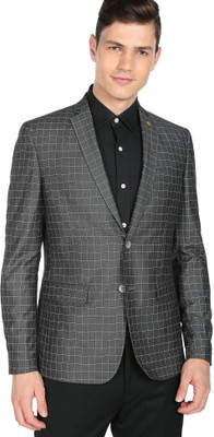 AD by Arvind Self Design Single Breasted Formal Men Blazer(Grey)