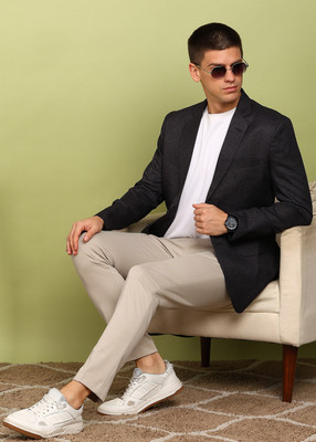 FUBAR Solid Single Breasted Formal Men Blazer(Black)