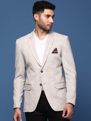SHOWOFFFF Checkered Single Breasted Formal Men Blazer(Grey)