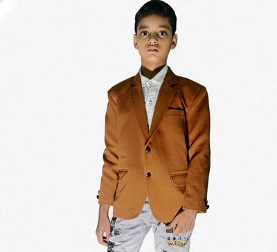 TTRFashion Self Design Single Breasted Festive & Wedding Boys Blazer(Brown)