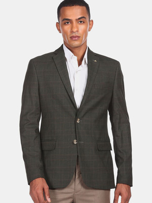 ARROW Checkered Single Breasted Formal Men Blazer(Green)