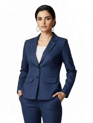 TrendArc Solid Single Breasted Formal Women Blazer(Blue)