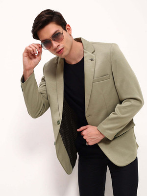 SHOWOFFFF Solid Single Breasted Casual Men Blazer(Green)