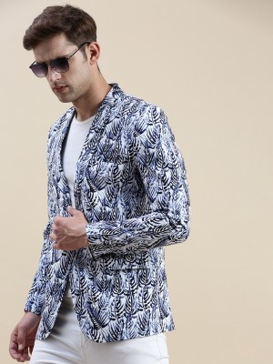 Showoff Printed Single Breasted Casual Men Blazer(Blue)