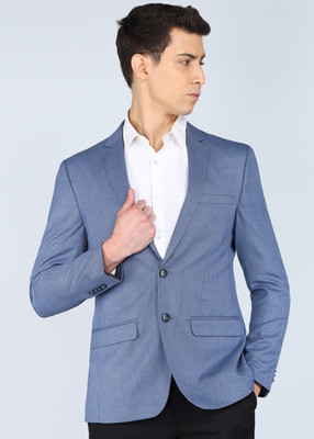 PARK AVENUE Self Design Single Breasted Formal Men Blazer(Blue)