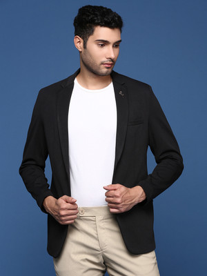 SHOWOFFFF Solid Single Breasted Formal Men Blazer(Black)