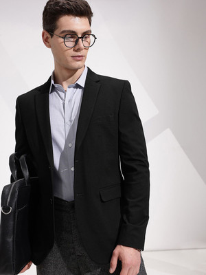 INVICTUS Solid Single Breasted Formal Men Blazer(Black)