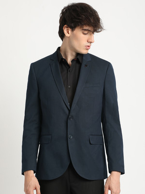 THE BEAR HOUSE Solid Single Breasted Formal Men Blazer(Blue)
