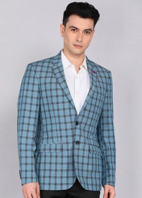 Raymond Checkered Single Breasted Formal Men Blazer(Blue)