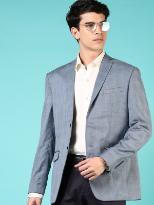 V-MART Checkered Single Breasted Casual Men Blazer(Grey)