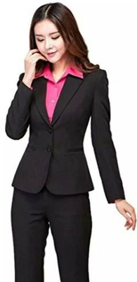 Cara Cola Solid Single Breasted Casual Women Blazer(Black)