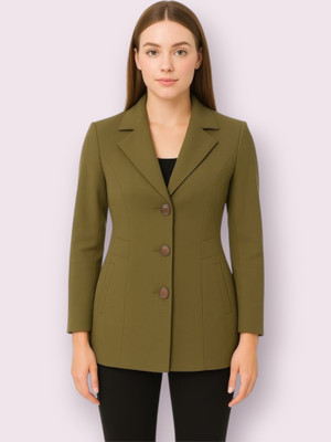 Pepzo Solid Double Breasted Casual Women Blazer(Green)