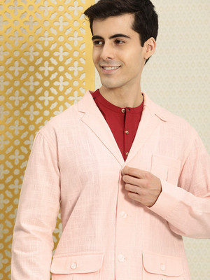 House of Pataudi Self Design Single Breasted Casual Men Blazer(Pink)
