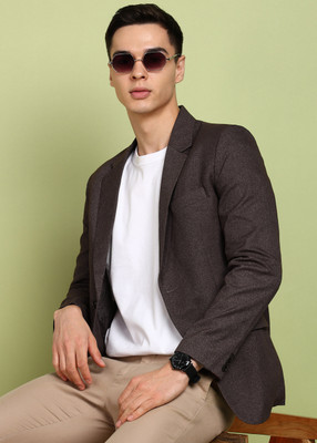 FUBAR Solid Single Breasted Formal Men Blazer(Brown)