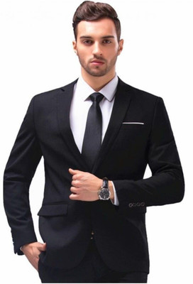TRULYFAB Solid Single Breasted Formal Men Blazer(Black)