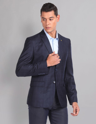 AD by Arvind Checkered Single Breasted Casual Men Blazer(Blue)