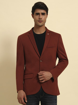 CANTABIL Solid Single Breasted Party Men Blazer(Maroon)
