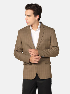 TAHVO Checkered Single Breasted Formal Men Blazer(Brown)