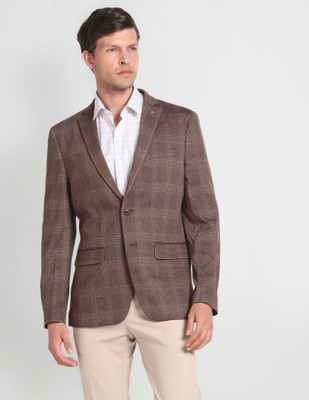 ARROW Checkered Single Breasted Formal Men Blazer(Brown)