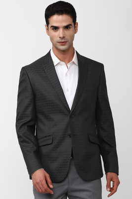 VAN HEUSEN Self Design Single Breasted Formal Men Blazer(Black)