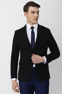 VAN HEUSEN Solid Single Breasted Formal Men Blazer(Black)