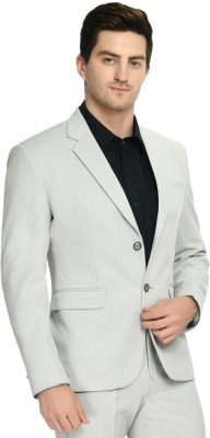 Solid Single Breasted Formal Men Blazer(Grey)