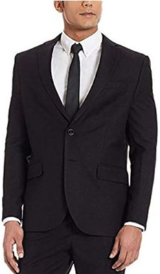 RISANI Solid Single Breasted Party Men Blazer(Black)