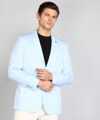 VAN HEUSEN Solid Single Breasted Formal Men Blazer(Light Blue)