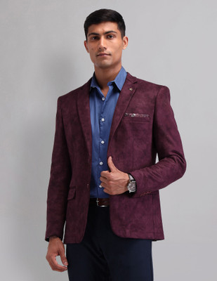 AD by Arvind Printed Single Breasted Formal Men Blazer(Red)