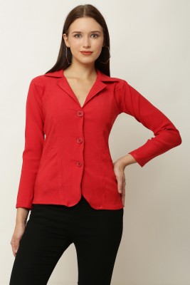 BRIGHTFLY Solid Single Breasted Casual Women Blazer(Black)