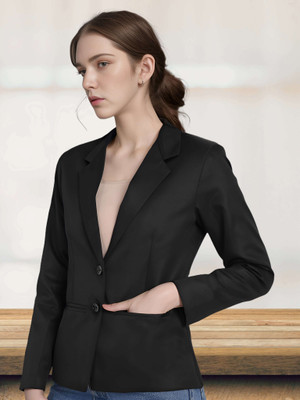 Rocksy Solid Single Breasted Formal Women Blazer(Black)