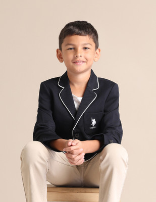 U.S. POLO ASSN. Self Design Single Breasted Party Boys Blazer(Black)