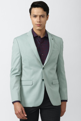 VAN HEUSEN Solid Single Breasted Formal Men Blazer(Blue)