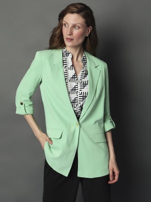 VERO MODA Solid Single Breasted Casual Women Blazer(Green)