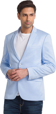 PARK AVENUE Solid Single Breasted Formal Men Blazer(Blue)