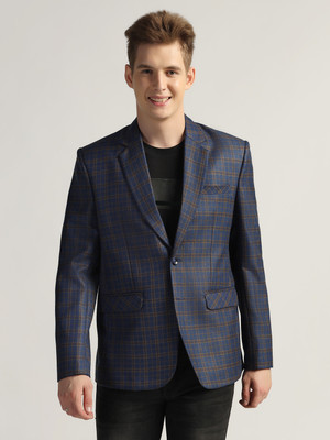 TAHVO Checkered Single Breasted Formal Men Blazer(Blue)