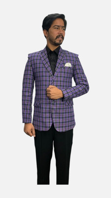 gargian master cut Checkered Single Breasted Formal, Party Men Blazer(Purple)