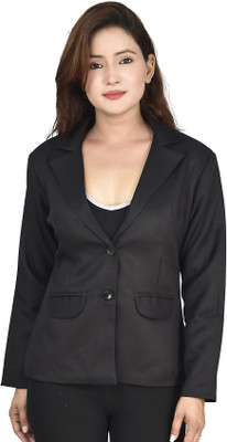 TrendArc Solid Single Breasted Casual Women Blazer(Black)