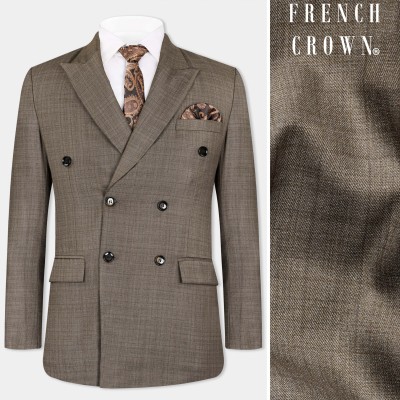 french crown Solid Double Breasted Festive & Wedding, Party Men Blazer(Brown)