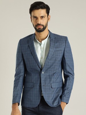 INDIAN TERRAIN Checkered Single Breasted Casual Men Blazer(Blue)