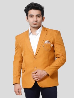 Fourfolds Solid Single Breasted Festive & Wedding Men Blazer(Yellow)