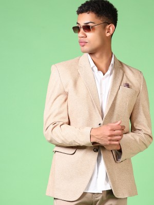 V-MART Self Design Single Breasted Casual Men Blazer(Beige)