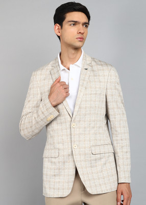 PARK AVENUE Checkered Single Breasted Formal Men Blazer(Beige)