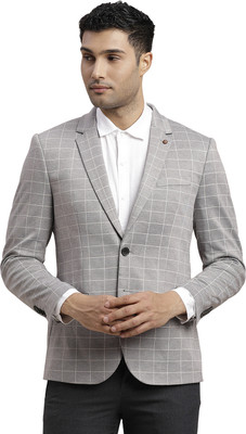 TURTLE Checkered Single Breasted Casual Men Blazer(Grey)
