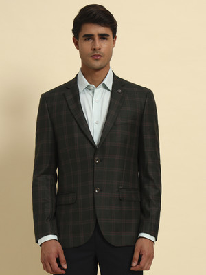 CANTABIL Checkered Single Breasted Formal Men Blazer(Green)