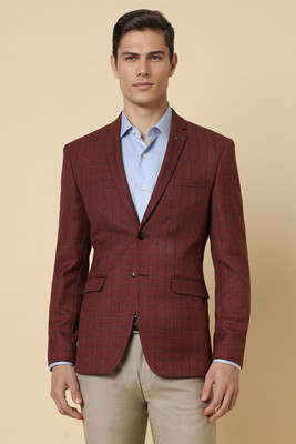Allen Solly Checkered Single Breasted Formal Men Blazer(Maroon)