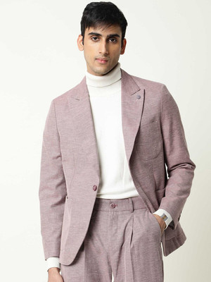 Rare Rabbit Solid Single Breasted Formal Men Blazer(Maroon)